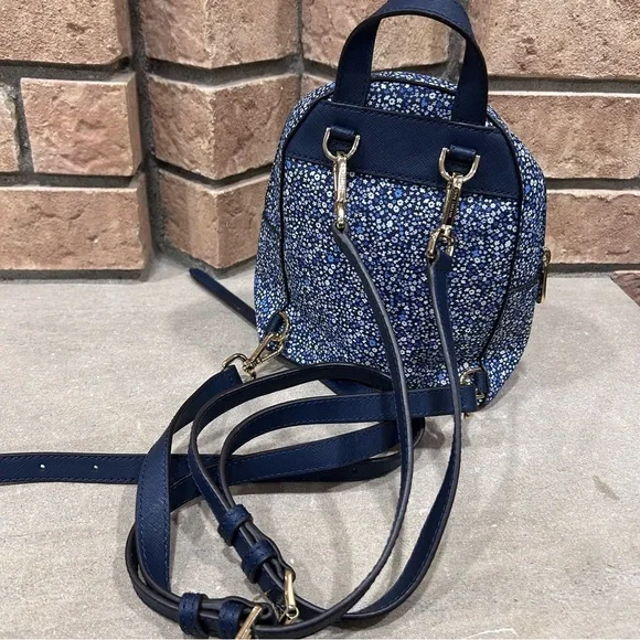 Michael Kors Abbey Blue White Mini Daisy Floral Small Backpack Purse - Picture 5 of 5